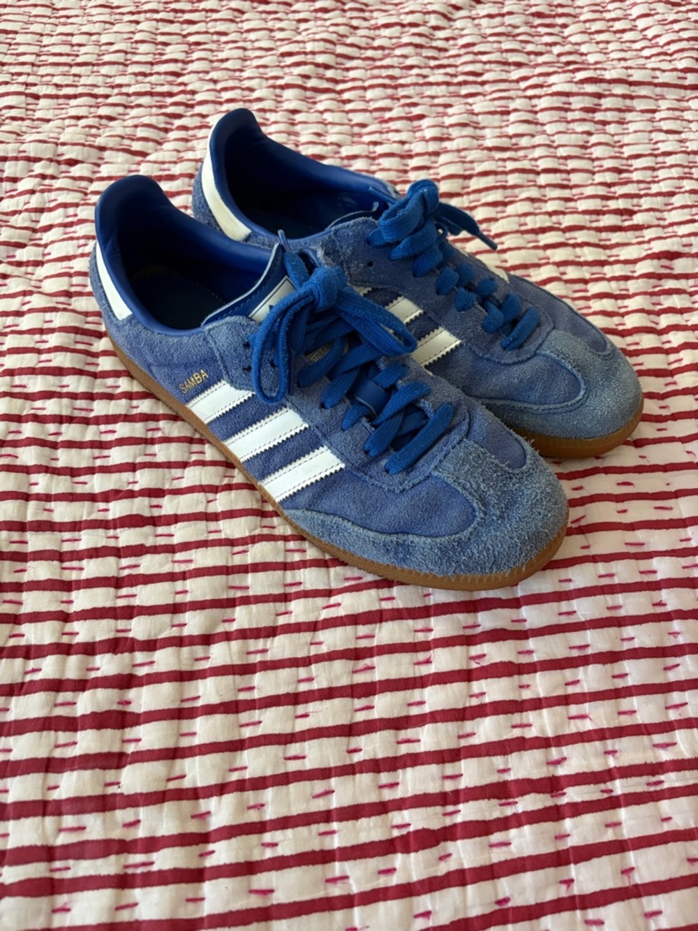 adidas Samba Suede Sneakers in Blue and White with Gum Sole